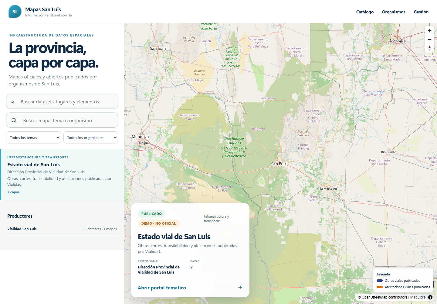Vista del catálogo geoespacial Mapas San Luis